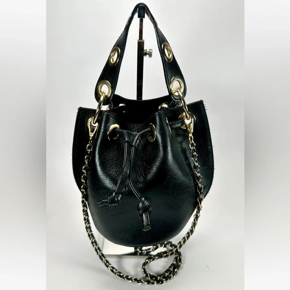 HOUSE OF HARLOW Original 1960 100% Leather Bucket Crossbody Drawstring Bag